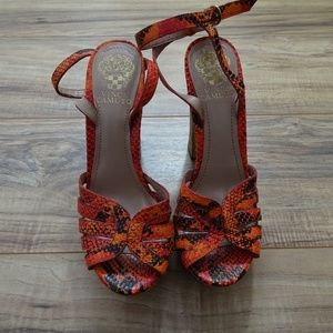 VINCE CAMUTO Orange Snakeskin Strappy Heels - 8.5B